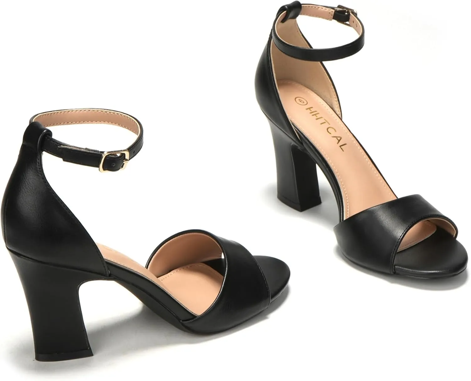 HHTCAL Block Chunky Heels for Women Peep Open Toe Ankle Strap Strappy Heeled Sandals 3 inch Party Dress Wedding Shoes Bride Bridesmaid