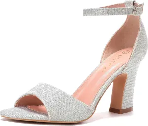 HHTCAL Block Chunky Heels for Women Peep Open Toe Ankle Strap Strappy Heeled Sandals 3 inch Party Dress Wedding Shoes Bride Bridesmaid