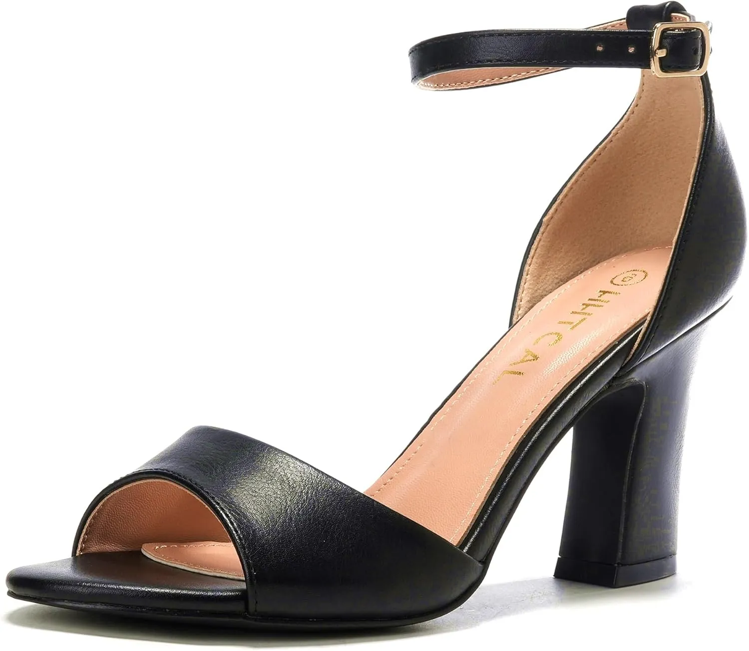 HHTCAL Block Chunky Heels for Women Peep Open Toe Ankle Strap Strappy Heeled Sandals 3 inch Party Dress Wedding Shoes Bride Bridesmaid