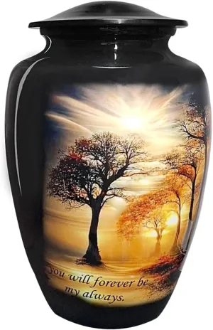 HIGH Street Nautical Cremation Urn for Human Ashes Eternal Sunset Tree Aluminum Burial Urn for Adult Women & Men Decorative Funeral and Memorial Keepsake for Cremation Tribute (6x6x10 inch_Black)