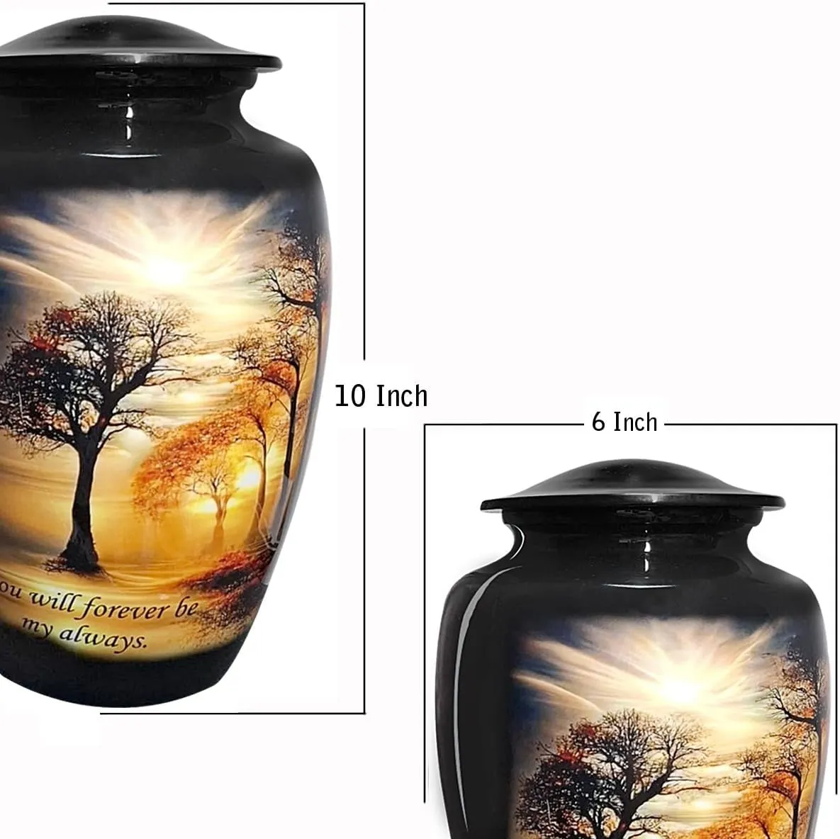 HIGH Street Nautical Cremation Urn for Human Ashes Eternal Sunset Tree Aluminum Burial Urn for Adult Women & Men Decorative Funeral and Memorial Keepsake for Cremation Tribute (6x6x10 inch_Black)
