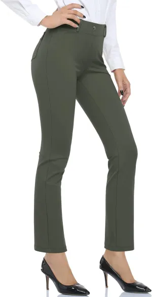 HISKYWIN Women Yoga Dress Pants Stretchy Work Pants Straightleg/Bootcut Office Slacks with Pockets for Business Casual Petite