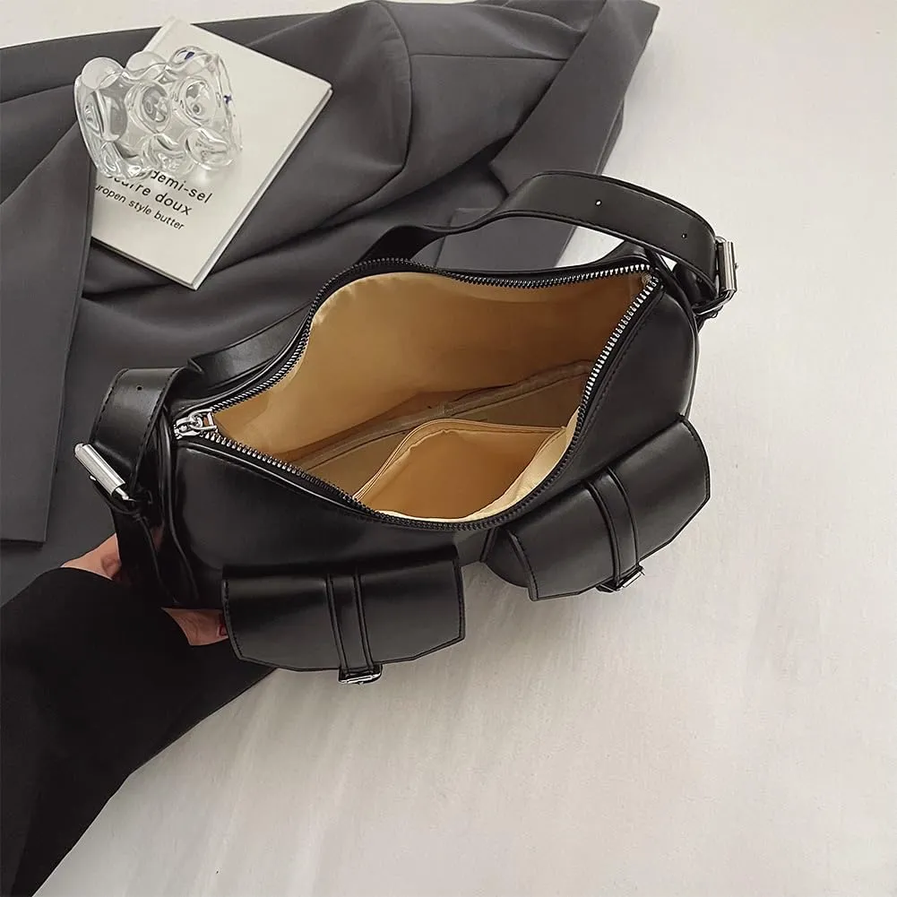 Hobo Bags for Women, Y2k Purse Crescent Shoulder Bag Purse Multi-pocket Crossbody Bag Handbag for Work Travel