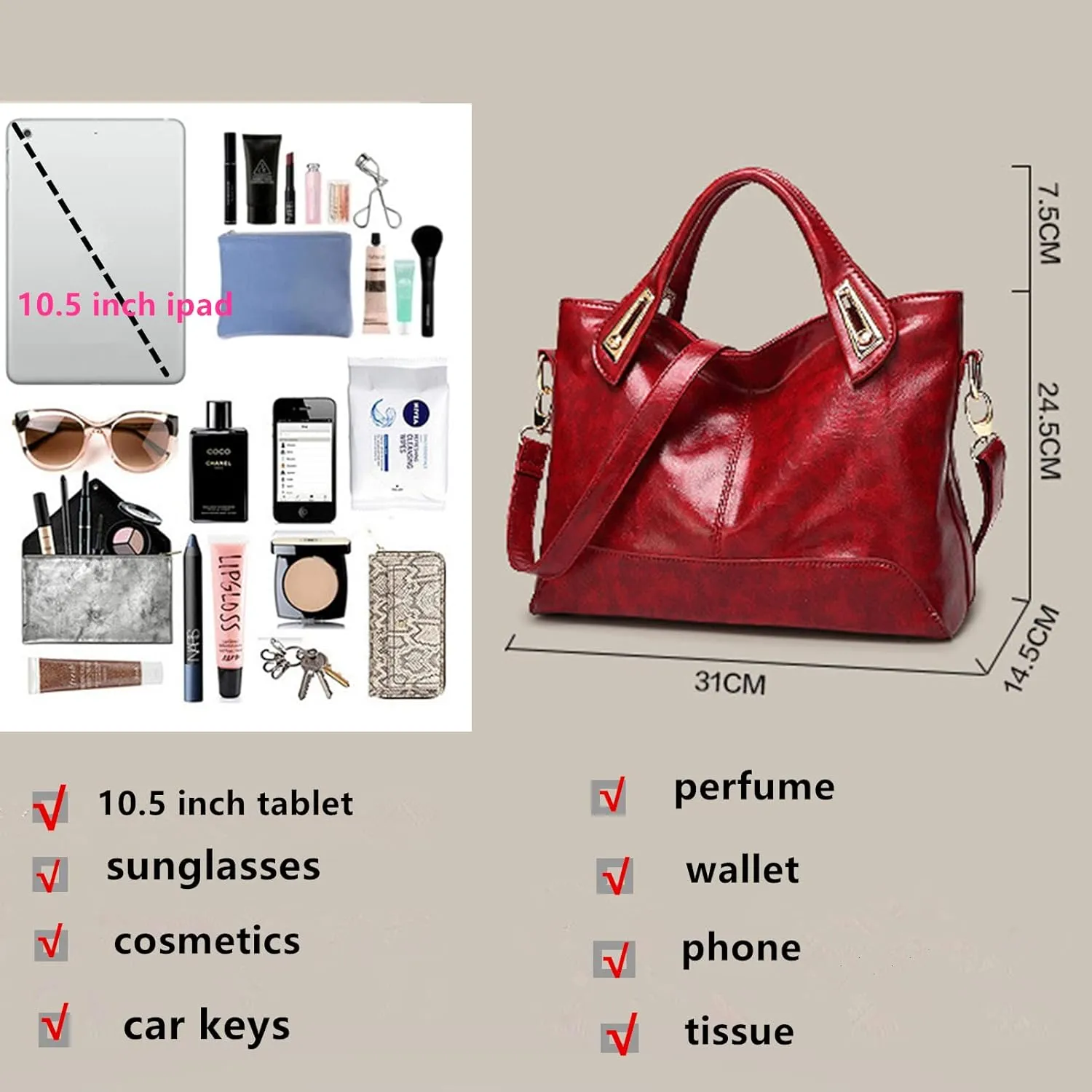 Hobo Handbag and Purses for Women,Top Handle Satchel Purse Tote Shoulder Bags Faux Leather for Ladies