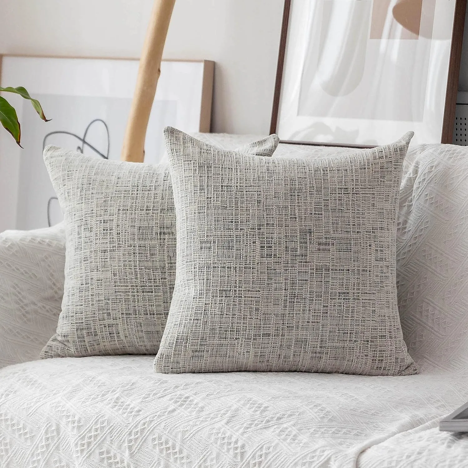 Home Brilliant Textured Throw Pillow Covers Chenille Stripe Velvet Pillowcases for Home Decoriation, Set of 2, 50x50 cm(20x20 inches), Cream Mix Black