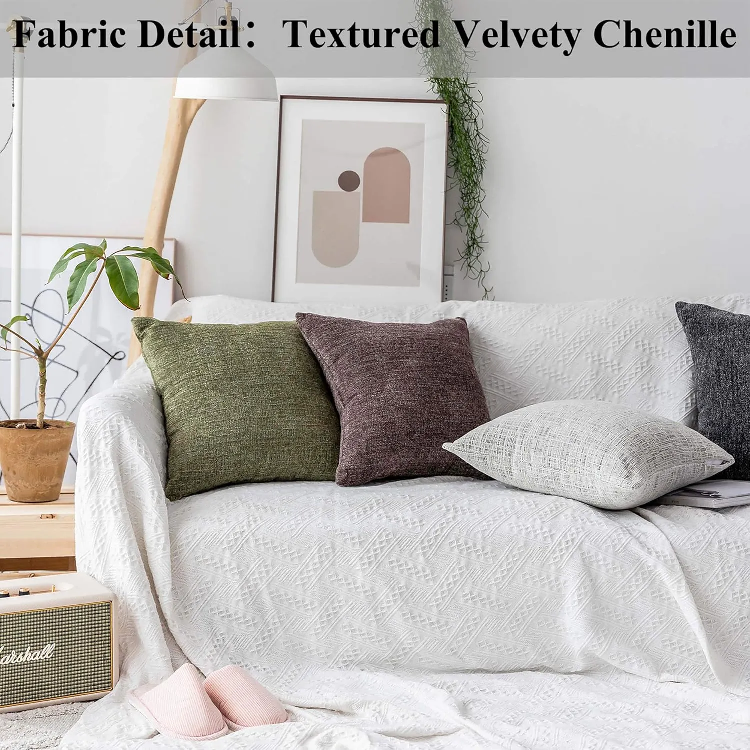 Home Brilliant Textured Throw Pillow Covers Chenille Stripe Velvet Pillowcases for Home Decoriation, Set of 2, 50x50 cm(20x20 inches), Cream Mix Black