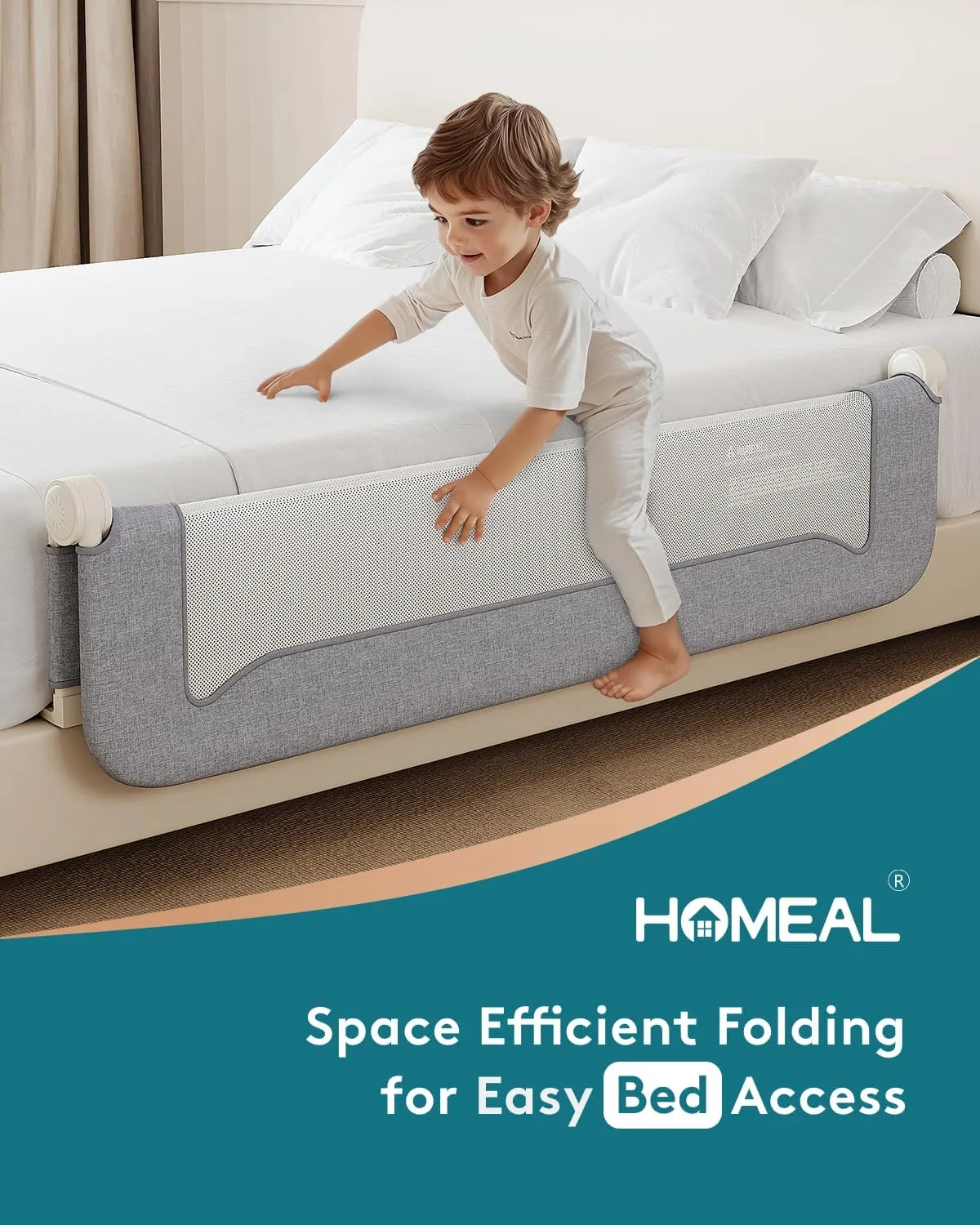 HOMEAL Bed Rail for Toddlers, 59in Swing Down Baby Bed Rail Guard, Toddler Bed Rails for King Size Beds, Twin, Full, Queen, Bed Guard Rail for Toddlers, Grey