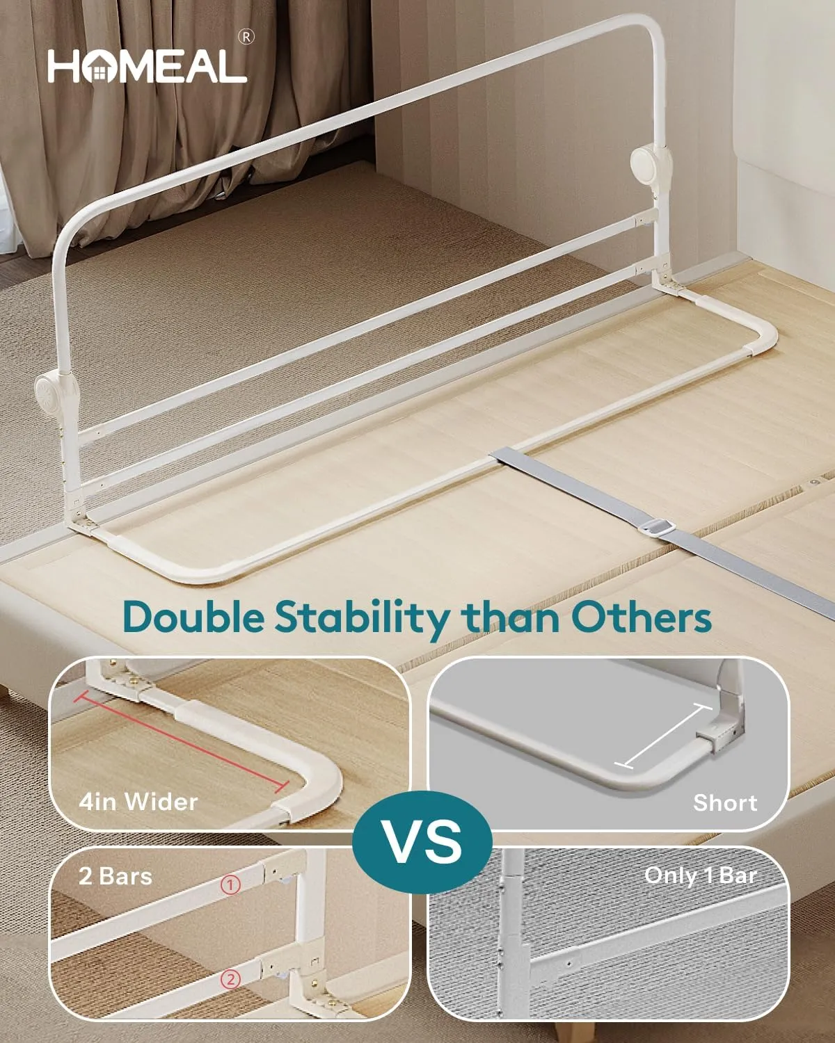 HOMEAL Bed Rail for Toddlers, 59in Swing Down Baby Bed Rail Guard, Toddler Bed Rails for King Size Beds, Twin, Full, Queen, Bed Guard Rail for Toddlers, Grey