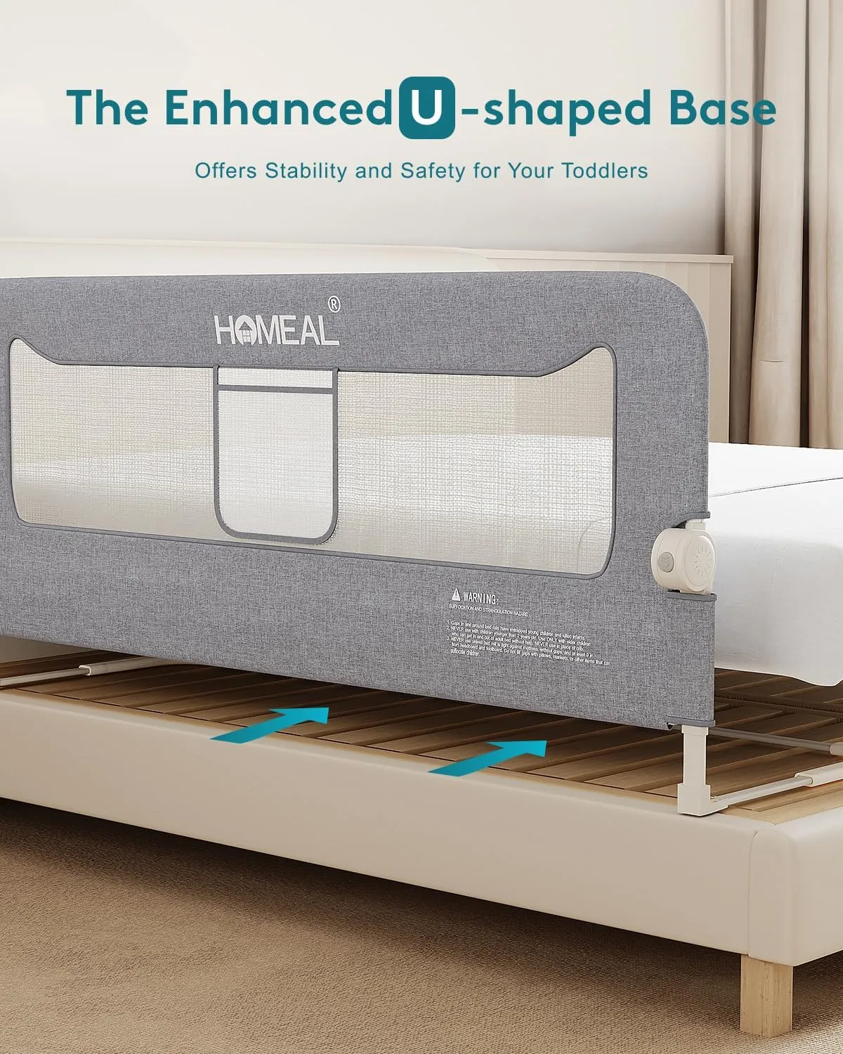 HOMEAL Bed Rail for Toddlers, 59in Swing Down Baby Bed Rail Guard, Toddler Bed Rails for King Size Beds, Twin, Full, Queen, Bed Guard Rail for Toddlers, Grey