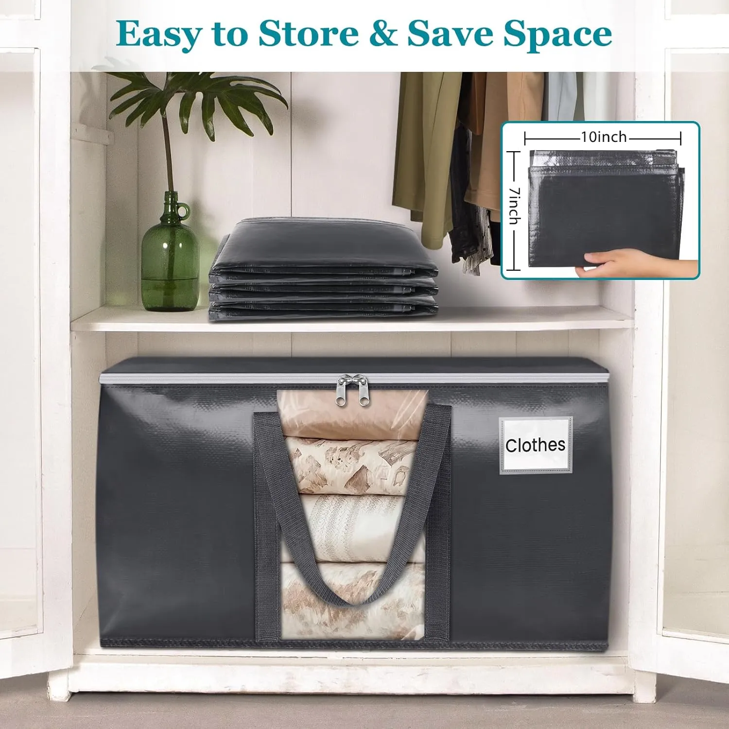 HomeHacks 8 Pack Extra Large Moving Bags with Visual PVC Window & Zippers, Storage Totes with Reinforced Handles, Heavy Duty Storage Bags for Packing, Moving, Storage (125L,Grey)