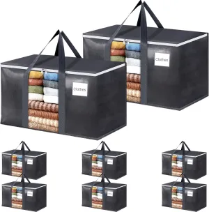 HomeHacks 8 Pack Extra Large Moving Bags with Visual PVC Window & Zippers, Storage Totes with Reinforced Handles, Heavy Duty Storage Bags for Packing, Moving, Storage (125L,Grey)