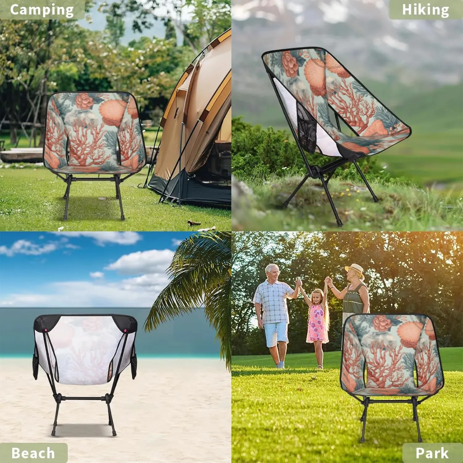 Honeybaby Folding Camping Chair Coral Theme Camping Chairs Lightweight Portable Chair Outdoor Foldable Chairs for Camping Travel Picnic Beach Hiking