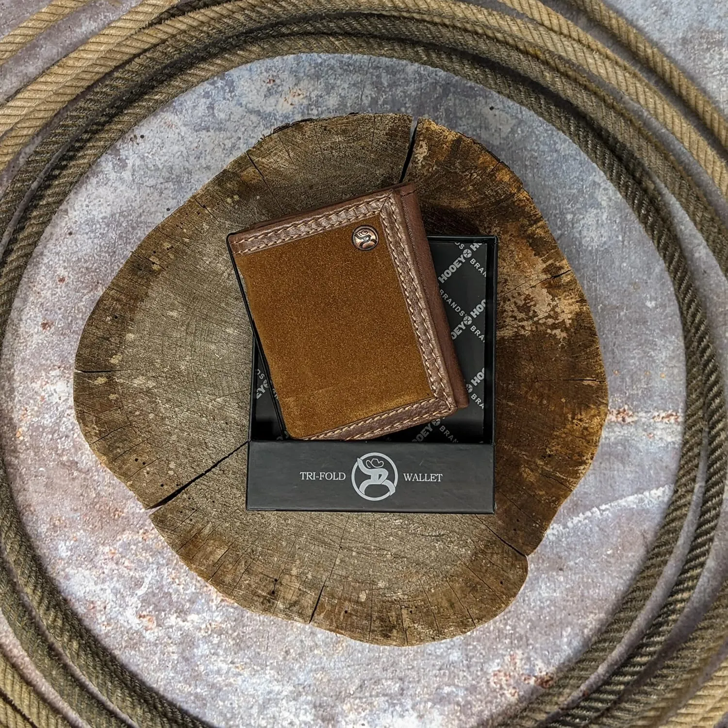 HOOEY Leather Tri-Fold Men's Wallet (Roughout - Brown)