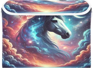 Horse Nebula Azure Storage Bin Box with Lids Fabric Closet Storage Cube Foldable Storage Boxes for Organizing with Handles for Bedroom Clothes