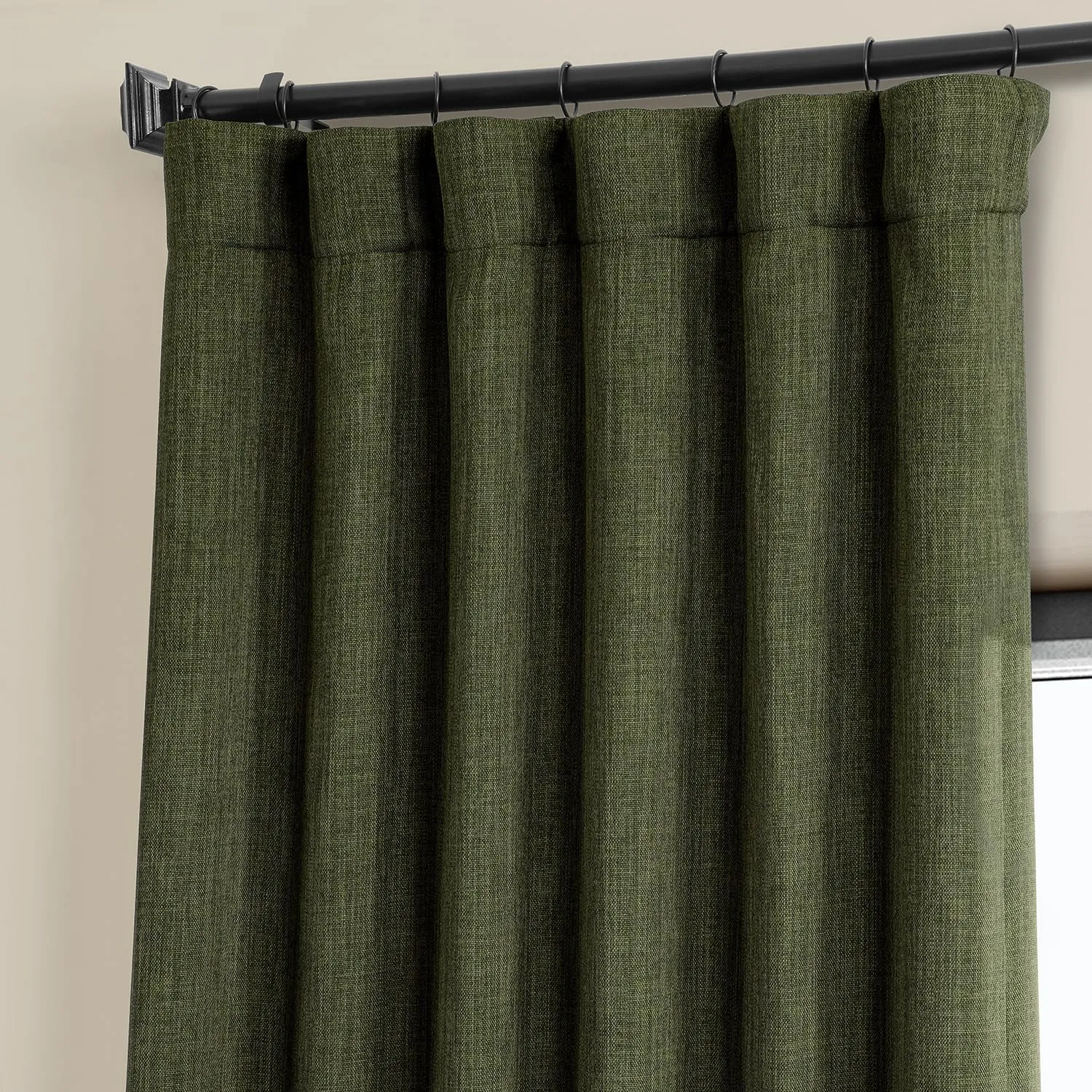 HPD Half Price Drapes - Faux Linen Curtains for Living Room (1 Panel) - 50W X 84L - Textured Room Darkening Curtains for Bedroom 84 Inches Long - Drapes for Home Decor, Khaki Green