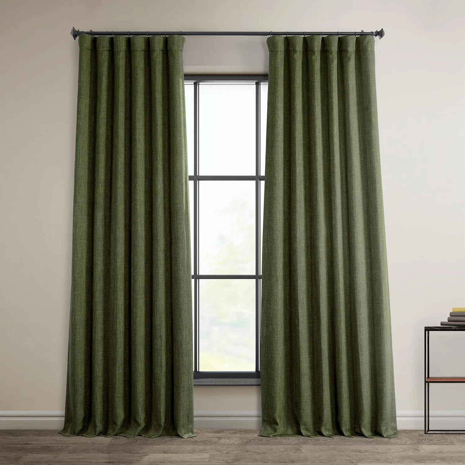 HPD Half Price Drapes - Faux Linen Curtains for Living Room (1 Panel) - 50W X 84L - Textured Room Darkening Curtains for Bedroom 84 Inches Long - Drapes for Home Decor, Khaki Green