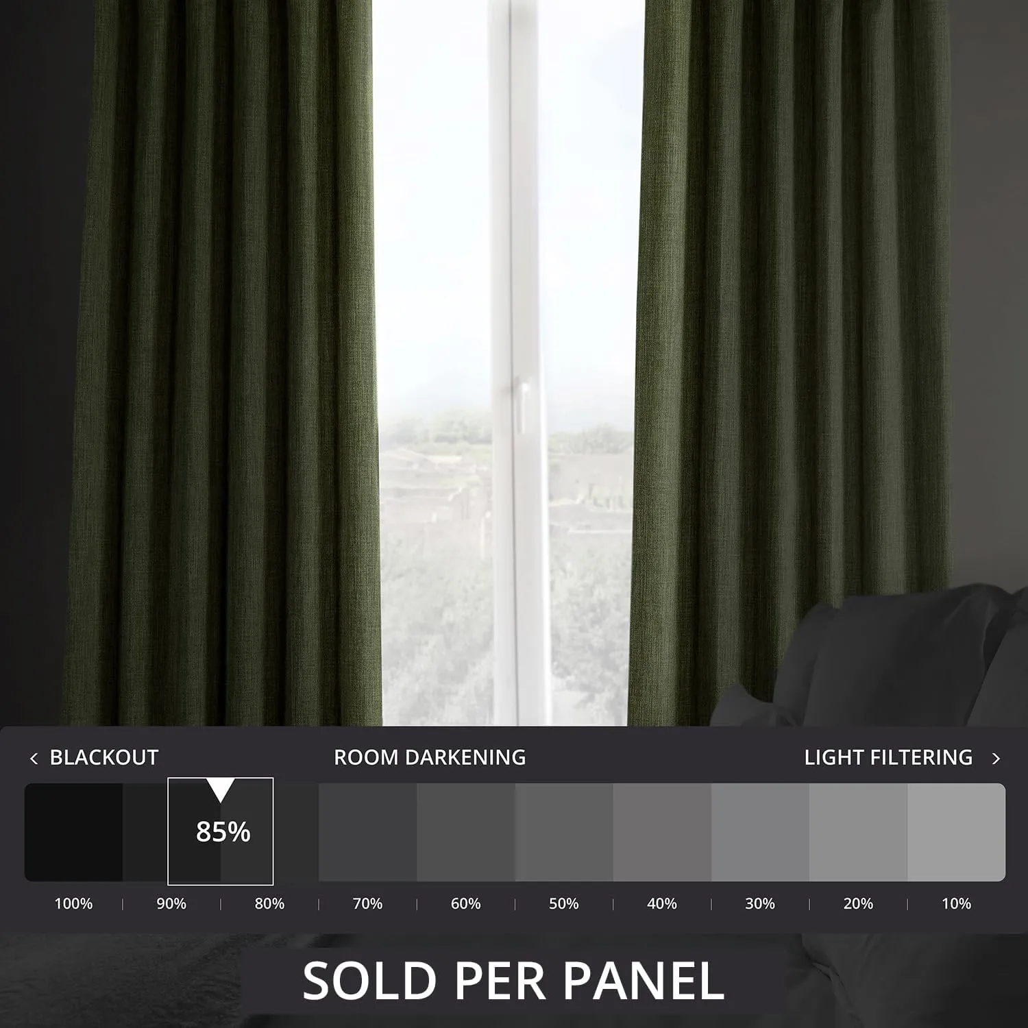 HPD Half Price Drapes - Faux Linen Curtains for Living Room (1 Panel) - 50W X 84L - Textured Room Darkening Curtains for Bedroom 84 Inches Long - Drapes for Home Decor, Khaki Green