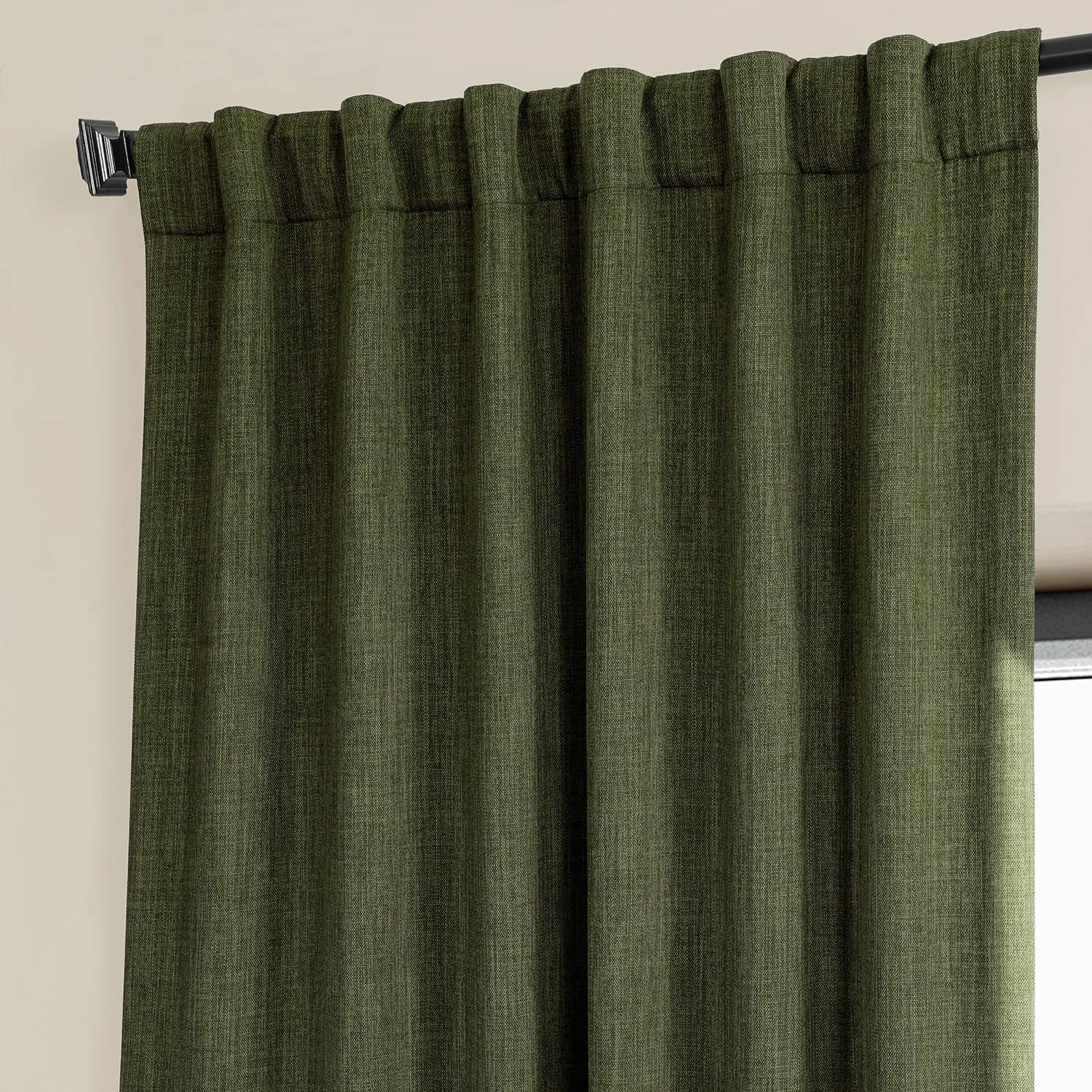 HPD Half Price Drapes - Faux Linen Curtains for Living Room (1 Panel) - 50W X 84L - Textured Room Darkening Curtains for Bedroom 84 Inches Long - Drapes for Home Decor, Khaki Green