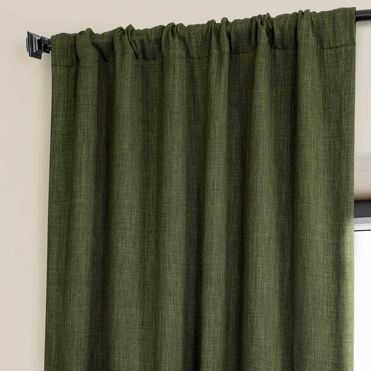 HPD Half Price Drapes - Faux Linen Curtains for Living Room (1 Panel) - 50W X 84L - Textured Room Darkening Curtains for Bedroom 84 Inches Long - Drapes for Home Decor, Khaki Green