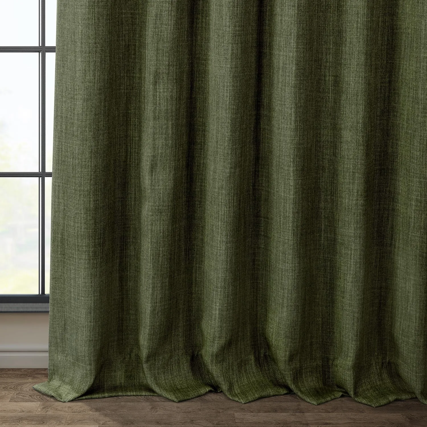 HPD Half Price Drapes - Faux Linen Curtains for Living Room (1 Panel) - 50W X 84L - Textured Room Darkening Curtains for Bedroom 84 Inches Long - Drapes for Home Decor, Khaki Green