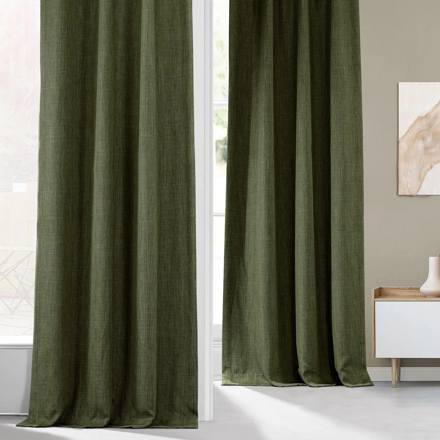 HPD Half Price Drapes - Faux Linen Curtains for Living Room (1 Panel) - 50W X 84L - Textured Room Darkening Curtains for Bedroom 84 Inches Long - Drapes for Home Decor, Khaki Green