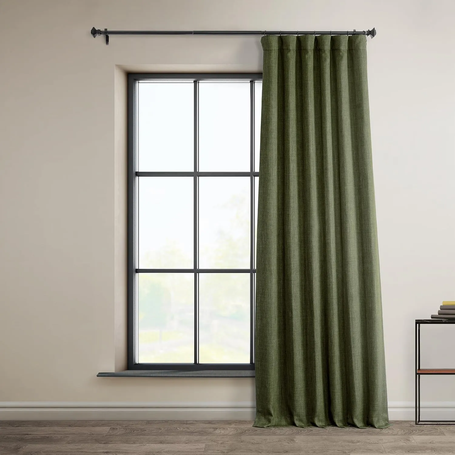 HPD Half Price Drapes - Faux Linen Curtains for Living Room (1 Panel) - 50W X 84L - Textured Room Darkening Curtains for Bedroom 84 Inches Long - Drapes for Home Decor, Khaki Green