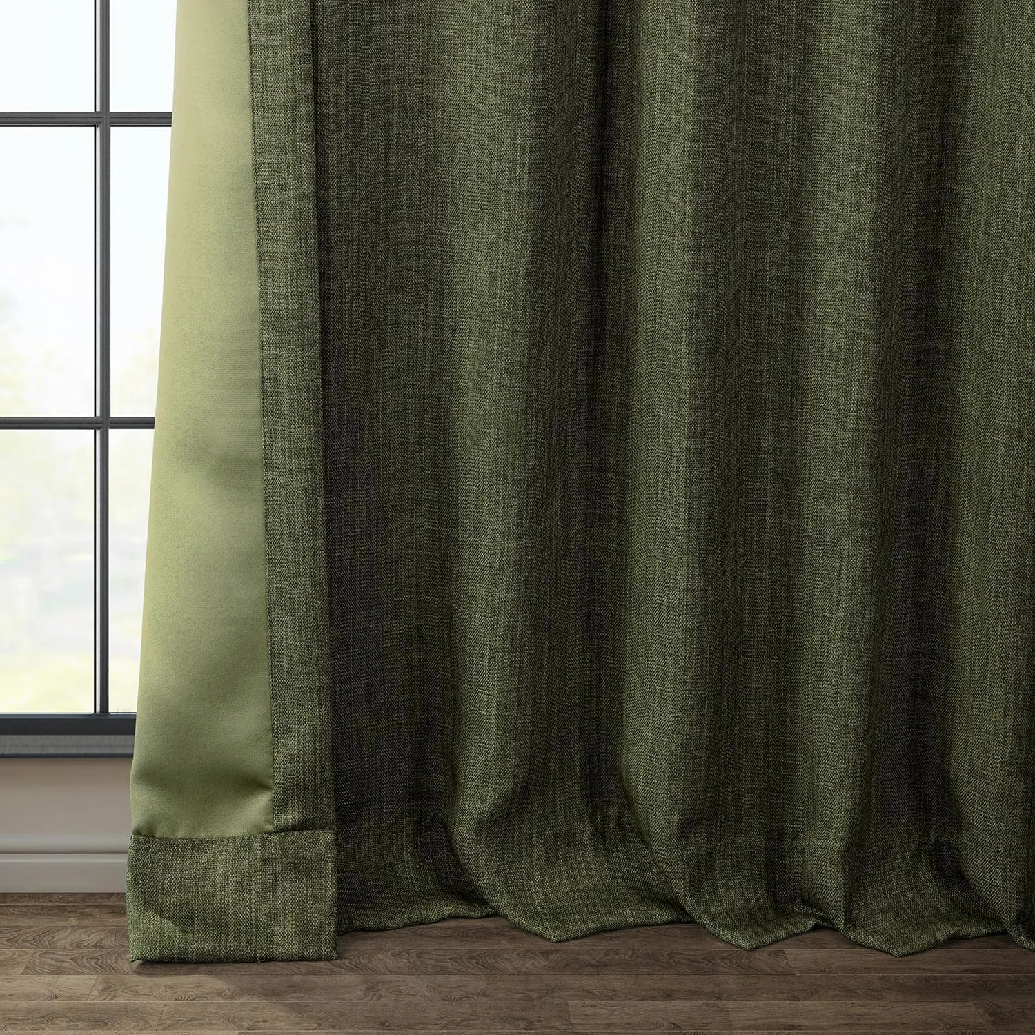HPD Half Price Drapes - Faux Linen Curtains for Living Room (1 Panel) - 50W X 84L - Textured Room Darkening Curtains for Bedroom 84 Inches Long - Drapes for Home Decor, Khaki Green