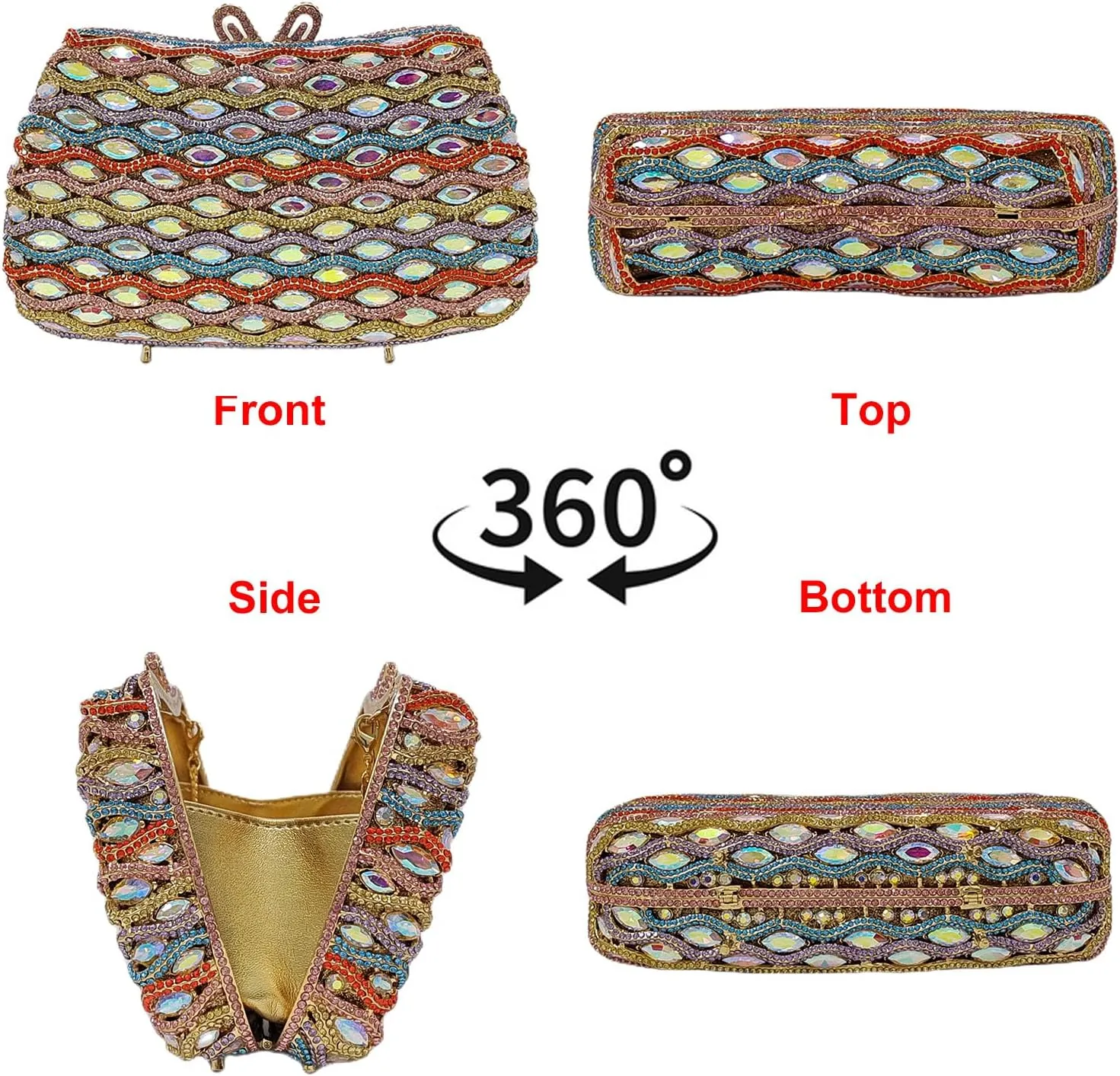 HUANG ZHUANG Luxury Crystal Clutch Women Multicolor Glitter Rhinestone Evening Bag for Party Wedding