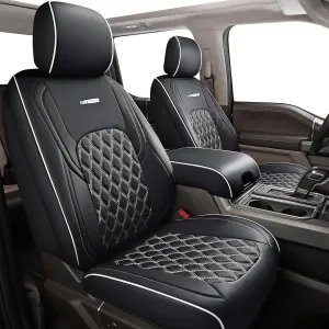 Huidasource Car Seat Covers Fit for Truck Chevy Chevrolet Silverado Sierra 1500 2007-2024, 2500HD 3500HD 2015-2024 Crew Double Extended Cab, Leather Seat Accessories (Front Pair/Black&White)