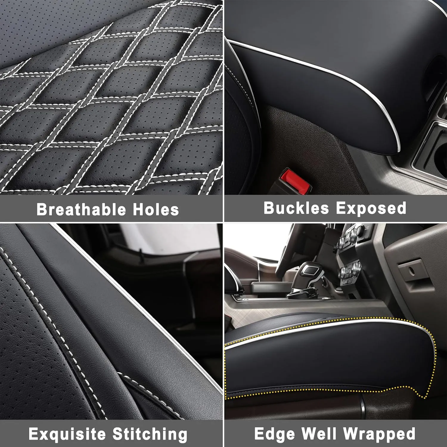 Huidasource Car Seat Covers Fit for Truck Chevy Chevrolet Silverado Sierra 1500 2007-2024, 2500HD 3500HD 2015-2024 Crew Double Extended Cab, Leather Seat Accessories (Front Pair/Black&White)