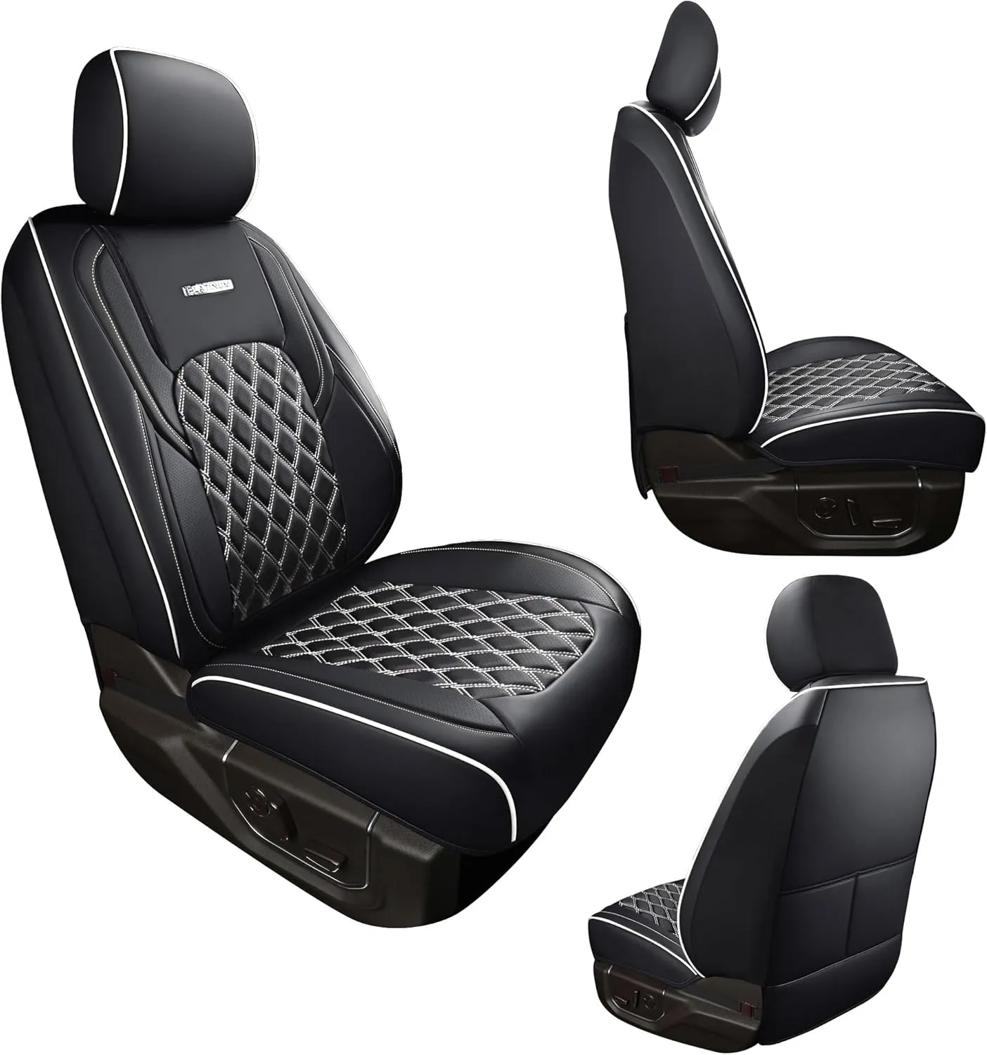 Huidasource Car Seat Covers Fit for Truck Chevy Chevrolet Silverado Sierra 1500 2007-2024, 2500HD 3500HD 2015-2024 Crew Double Extended Cab, Leather Seat Accessories (Front Pair/Black&White)