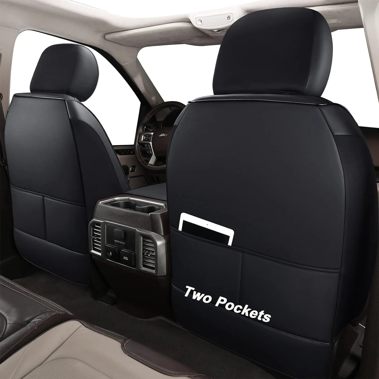 Huidasource Silverado Faux Leather Seat Covers Full Coverage Custom Fit for Truck Chevy Chevrolet Silverado Sierra 1500 2007-2024, 2500HD 3500HD 2015-2024 Crew Double Extended Cab (Front Pair/Black)