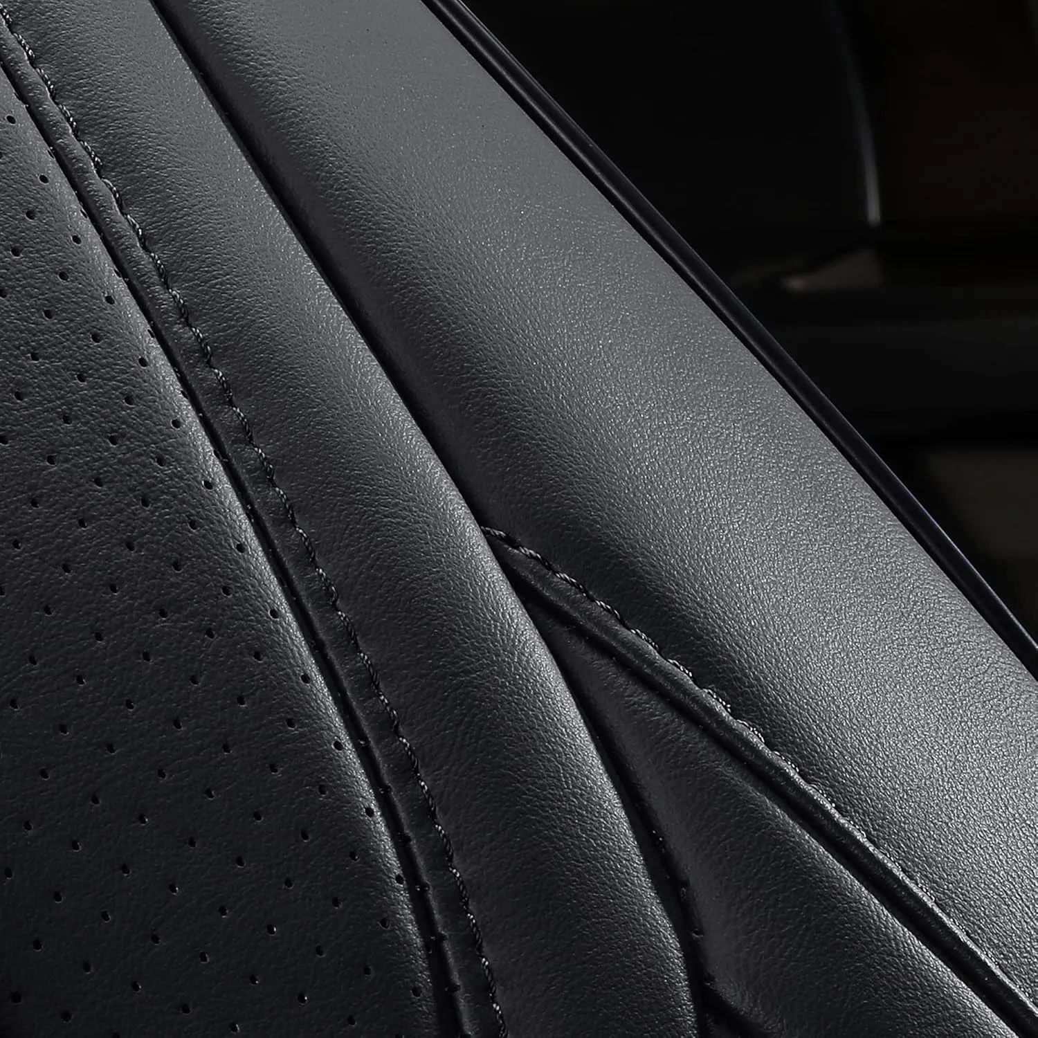 Huidasource Silverado Faux Leather Seat Covers Full Coverage Custom Fit for Truck Chevy Chevrolet Silverado Sierra 1500 2007-2024, 2500HD 3500HD 2015-2024 Crew Double Extended Cab (Front Pair/Black)