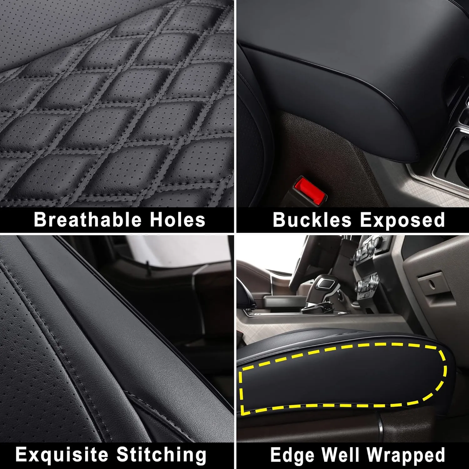 Huidasource Silverado Faux Leather Seat Covers Full Coverage Custom Fit for Truck Chevy Chevrolet Silverado Sierra 1500 2007-2024, 2500HD 3500HD 2015-2024 Crew Double Extended Cab (Front Pair/Black)