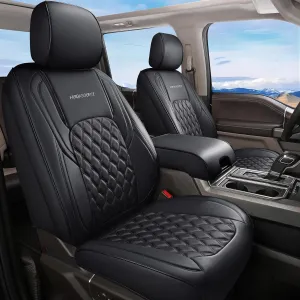 Huidasource Silverado Faux Leather Seat Covers Full Coverage Custom Fit for Truck Chevy Chevrolet Silverado Sierra 1500 2007-2024, 2500HD 3500HD 2015-2024 Crew Double Extended Cab (Front Pair/Black)