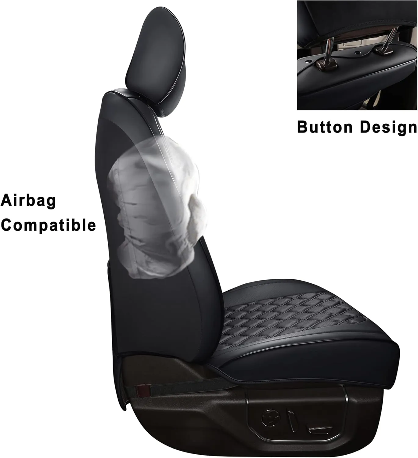 Huidasource Silverado Faux Leather Seat Covers Full Coverage Custom Fit for Truck Chevy Chevrolet Silverado Sierra 1500 2007-2024, 2500HD 3500HD 2015-2024 Crew Double Extended Cab (Front Pair/Black)