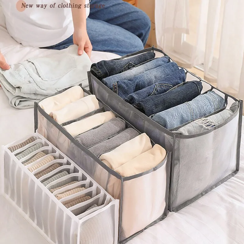 HULIANFU Stacking Pants Drawer Divider Organizer Jeans Compartment Storage Box Can Washed Home Closet Clothes Drawer Mesh Separation Box