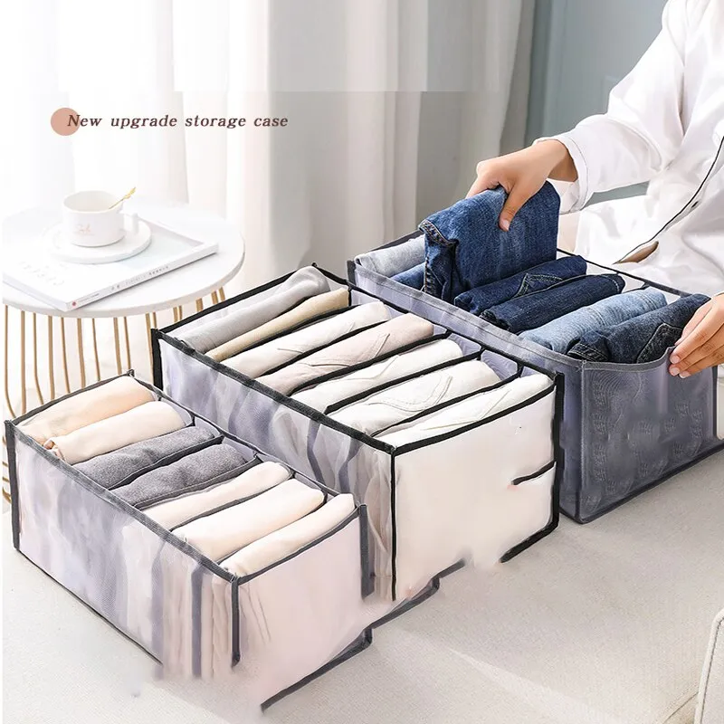 HULIANFU Stacking Pants Drawer Divider Organizer Jeans Compartment Storage Box Can Washed Home Closet Clothes Drawer Mesh Separation Box