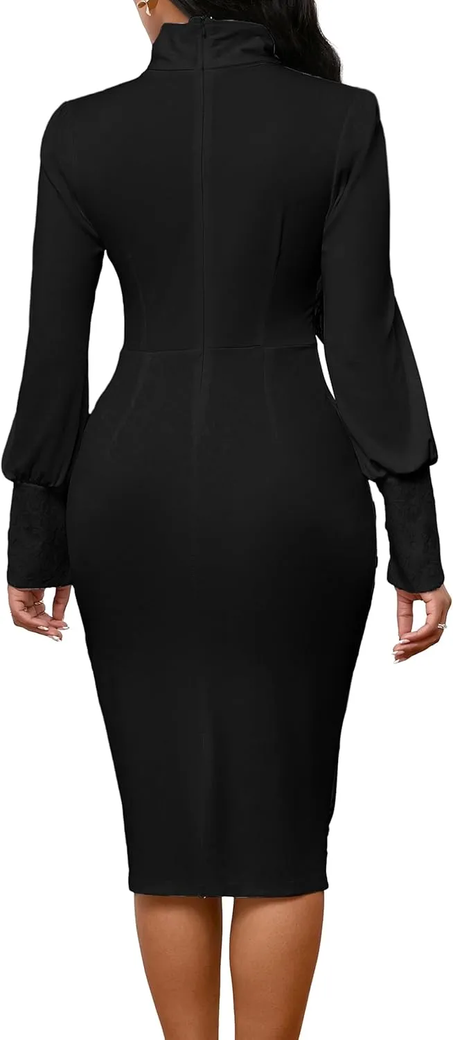 IbuduSexy Church Dresses for Women 2025 Elegant Bow tie lace Button Sleeve
