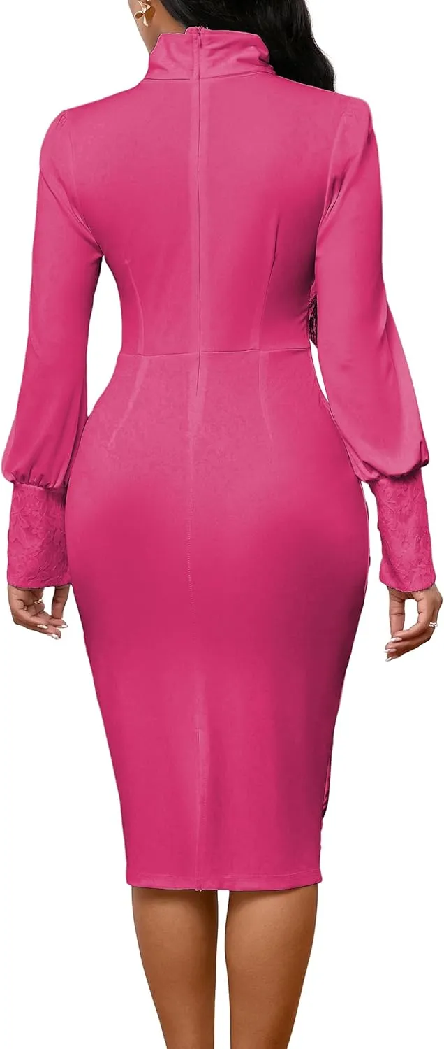 IbuduSexy Church Dresses for Women 2025 Elegant Bow tie lace Button Sleeve