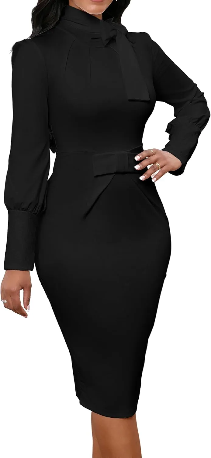 IbuduSexy Church Dresses for Women 2025 Elegant Bow tie lace Button Sleeve