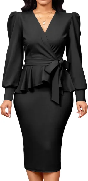 IbuduSexy Church Dresses for Women Elegant Sexy Business Outfits for Women Solid Color Pencil Dress for Women