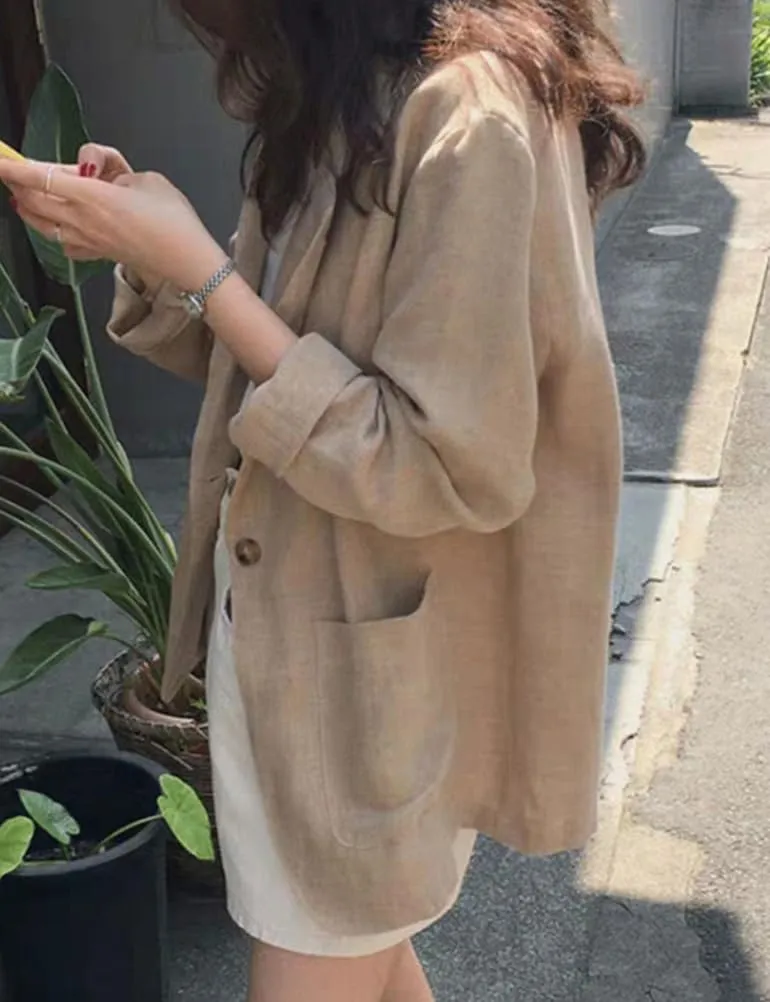 IDEALSANXUN Womens Linen Blazer Casual Long Sleeve Lightweight Spring Summer Jackets