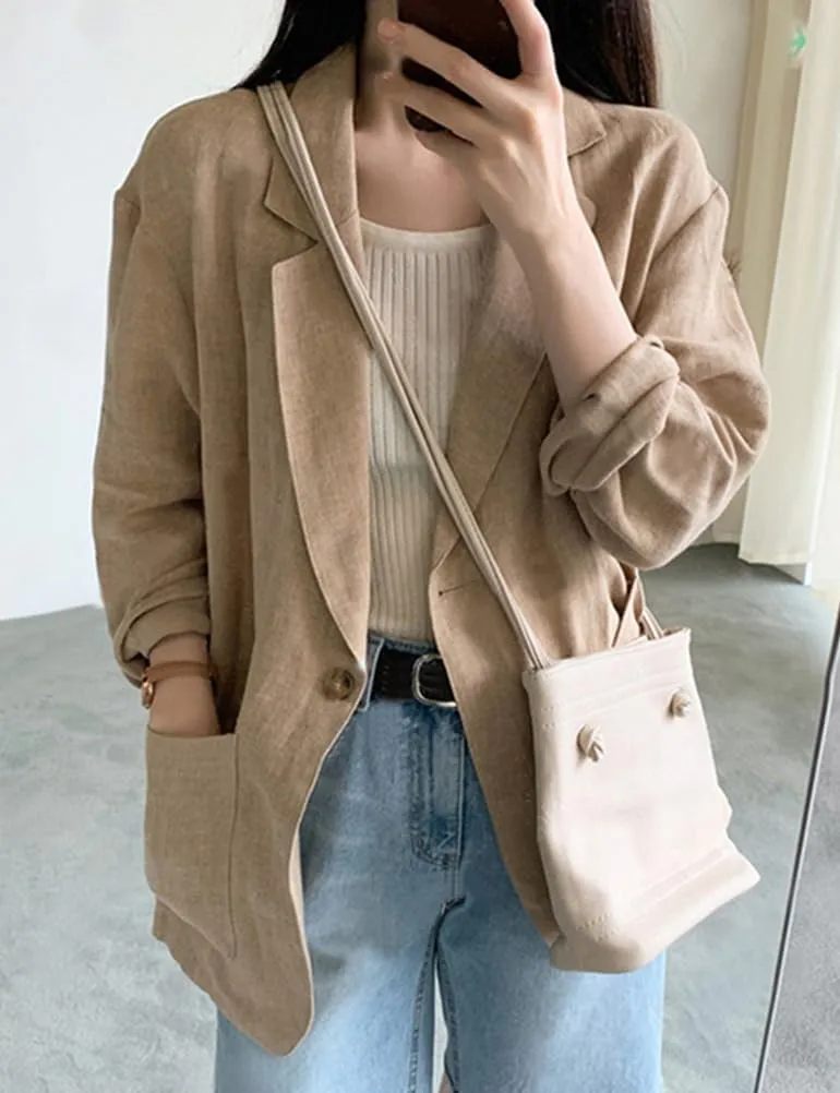 IDEALSANXUN Womens Linen Blazer Casual Long Sleeve Lightweight Spring Summer Jackets