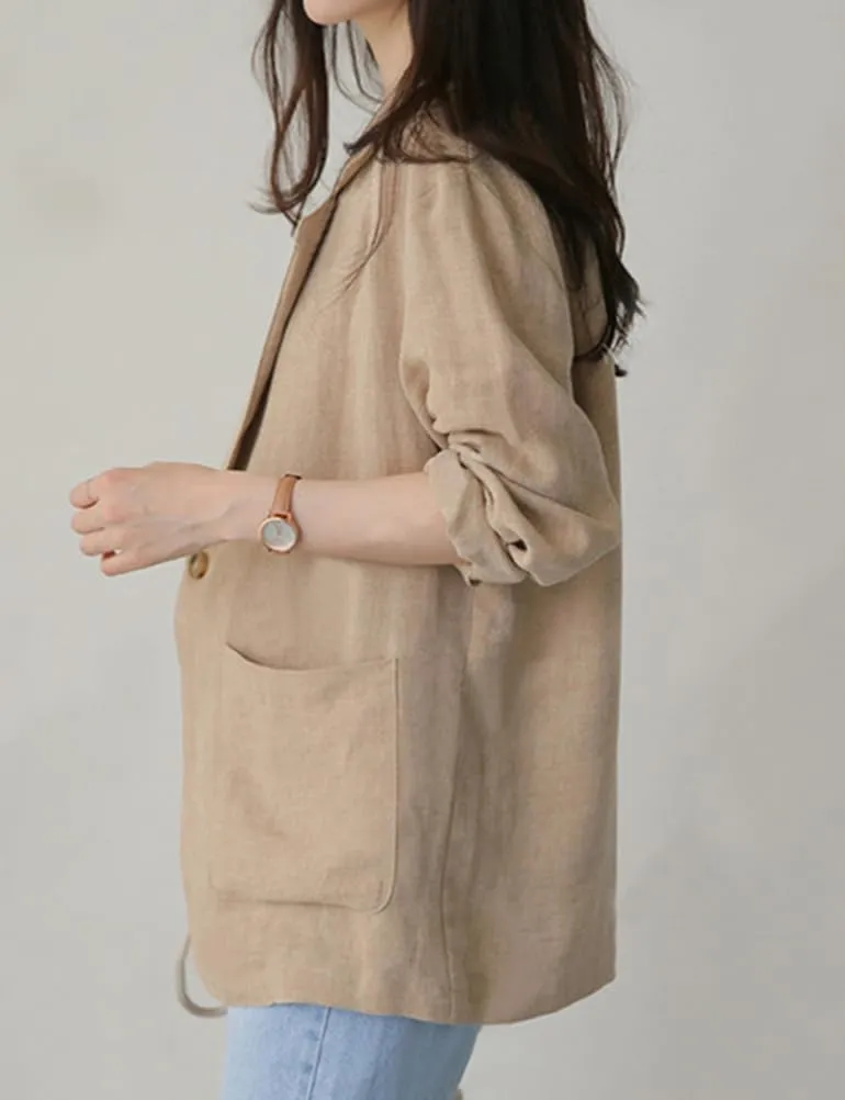 IDEALSANXUN Womens Linen Blazer Casual Long Sleeve Lightweight Spring Summer Jackets