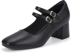 IDIFU IN2 Mary Jane Shoes Women Dress Shoes Women's Pumps Chunky Low Block Heels Square Closed Toe Strappy Wedding Business Bride Comfortable Short Graduation Two Strap Cute Vintage Heels Pumps Shoes