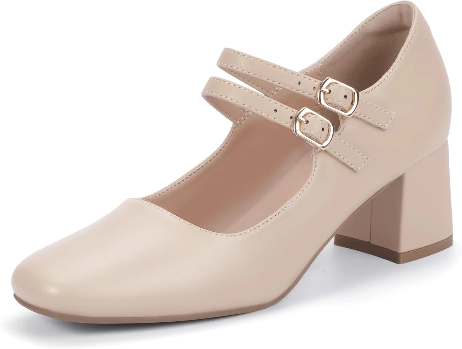 IDIFU IN2 Mary Jane Shoes Women Dress Shoes Women's Pumps Chunky Low Block Heels Square Closed Toe Strappy Wedding Business Bride Comfortable Short Graduation Two Strap Cute Vintage Heels Pumps Shoes