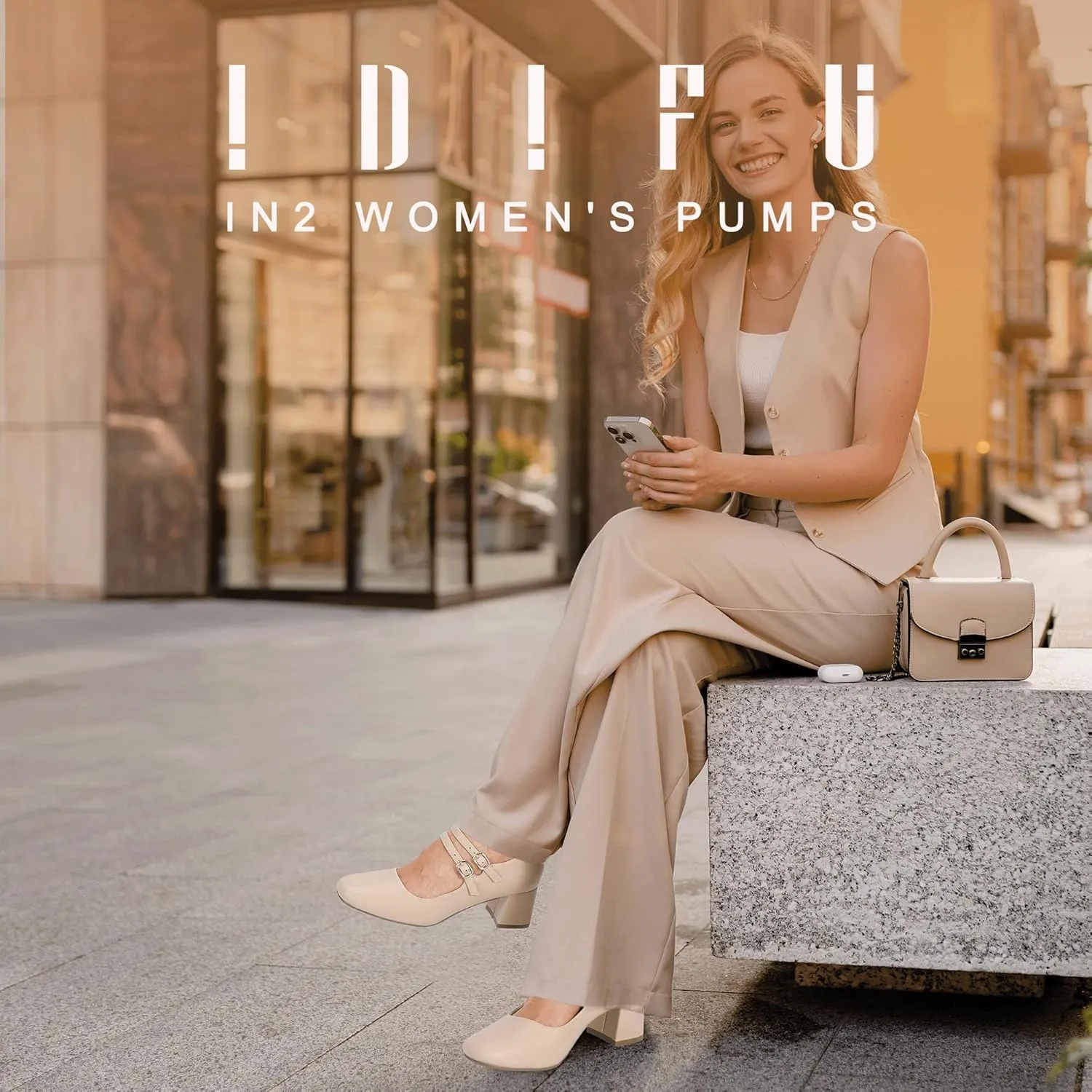 IDIFU IN2 Mary Jane Shoes Women Dress Shoes Women's Pumps Chunky Low Block Heels Square Closed Toe Strappy Wedding Business Bride Comfortable Short Graduation Two Strap Cute Vintage Heels Pumps Shoes