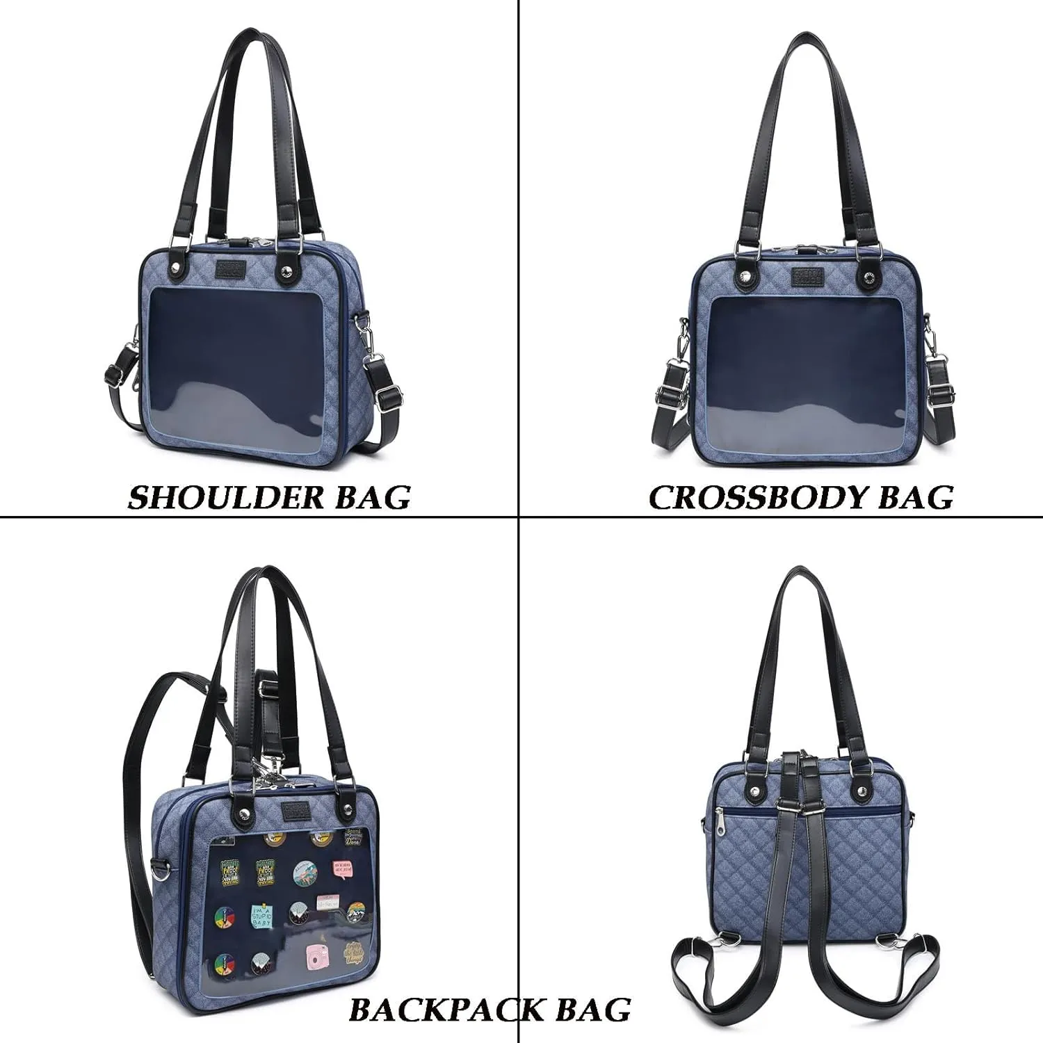 Imitation Denim PU Ita Bag Backpack Crossbody Bag Satchel Messenger Shoulder Bag for Pins Display