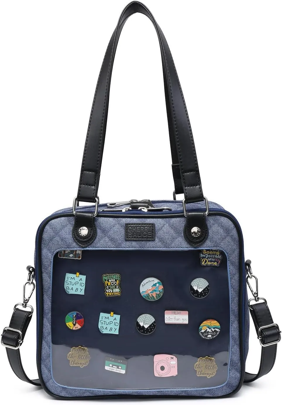Imitation Denim PU Ita Bag Backpack Crossbody Bag Satchel Messenger Shoulder Bag for Pins Display